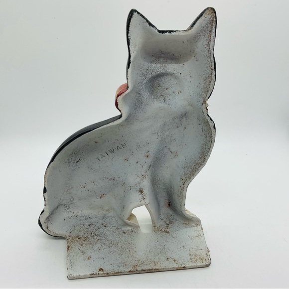Vintage Cast Iron Doorstop Christmas Black & White Cat Farmhouse Kitchen Taiwan. - Picture 5 of 10